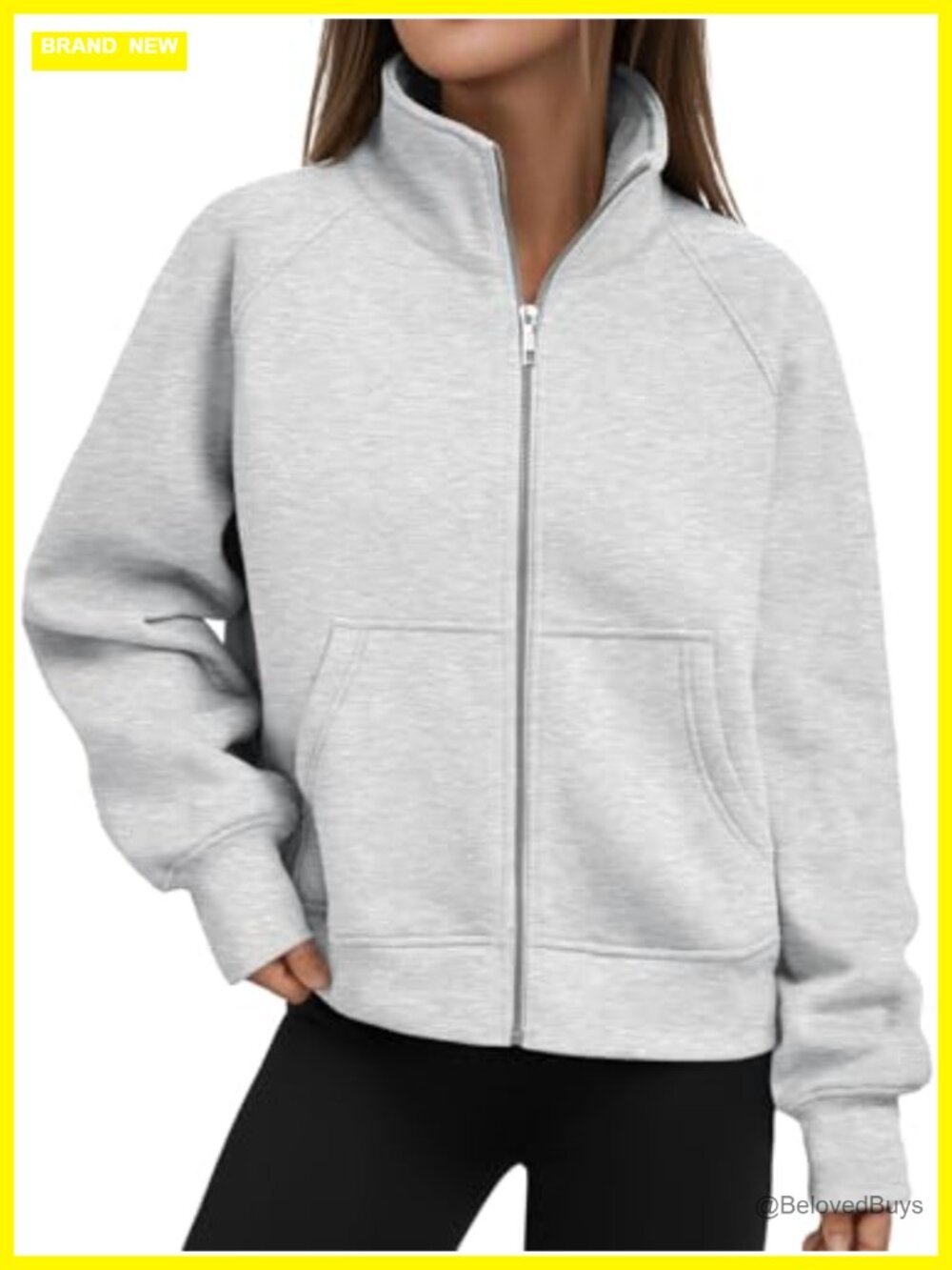 Women's Zip Up Cropped Hoodie Mock Neck Sweatshirt Fleece